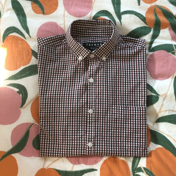 Topman Slim Gingham Short-Sleeve Button-Down Shirt - Picture 2 of 6